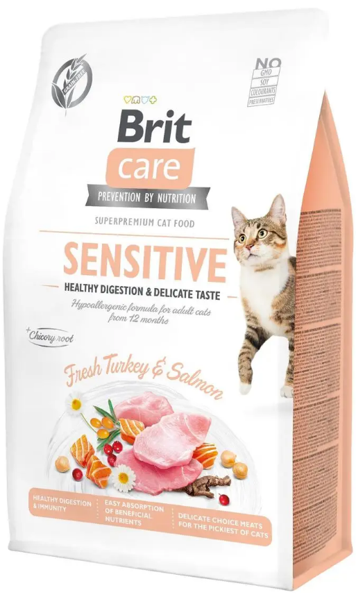 Беззерновий корм для вибагливих котів Brit Care Cat GF Sensitive HDigestion&Delicate Taste з індичкою 400 г (1789931592)