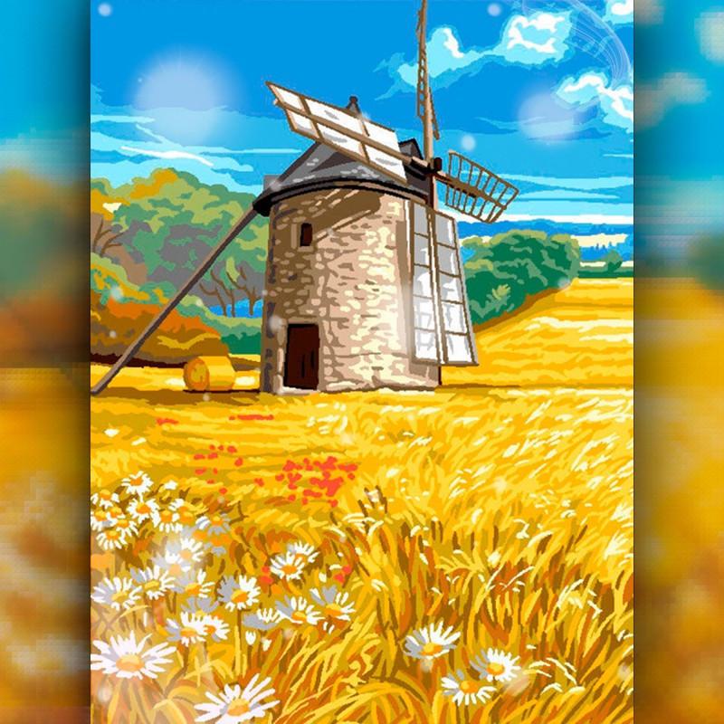 Алмазная вышивка The Wortex Diamonds Мельница на поле 30x40 см TWD30013
