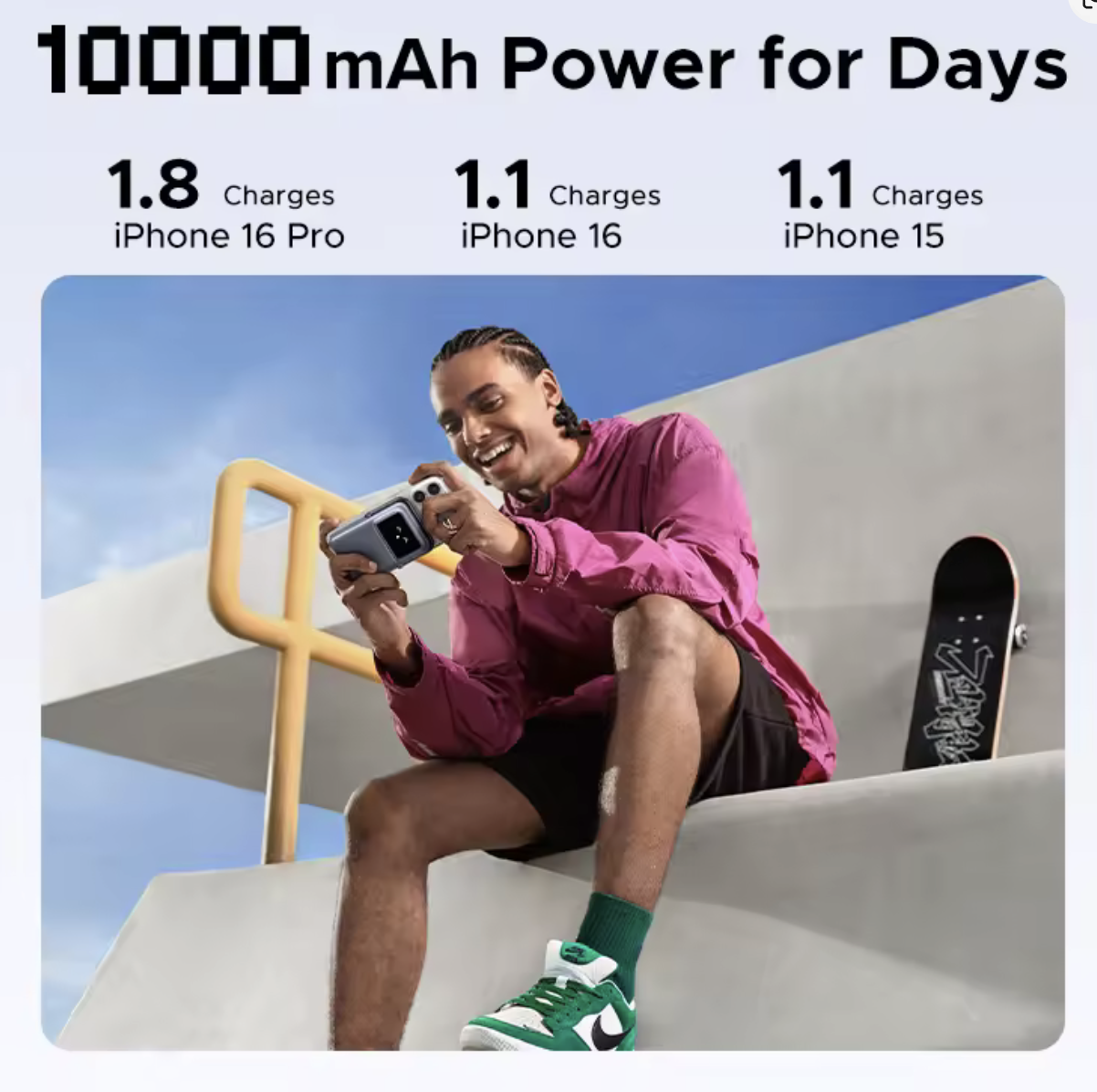 Магнитная батарея UGREEN Uno 20Вт Qi2 10000 mAh Magsafe Power Bank Black - фото 8 Магнитная батарея UGREEN Uno 20Вт Qi2 10000 mAh Magsafe Power Bank Black - фото 8