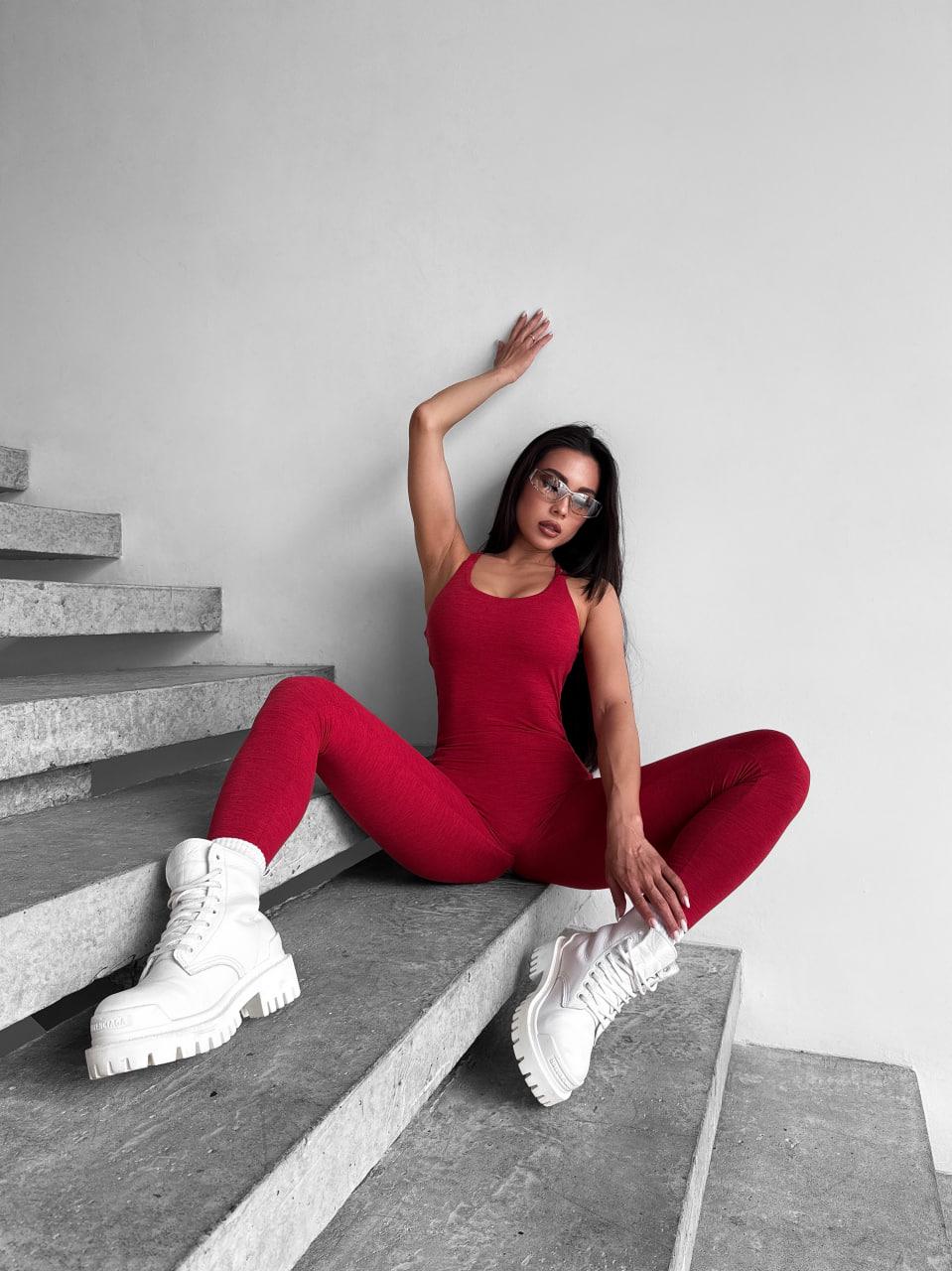 Комбінезон спортивний на тонких бретелях довгий з чашками і без пуш-ап S Червоний (NL04S) - фото 7 Комбінезон спортивний на тонких бретелях довгий з чашками і без пуш-ап S Червоний (NL04S) - фото 7