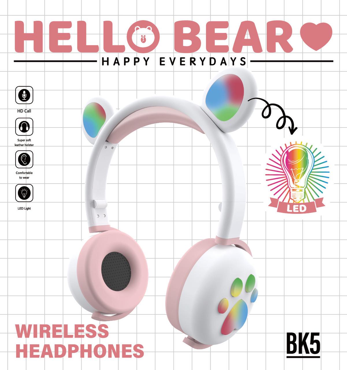 Наушники беспроводные Bluetooth BK-5 с медвежьими ушками Бело-розовый (26389234) - фото 3 Наушники беспроводные Bluetooth BK-5 с медвежьими ушками Бело-розовый (26389234) - фото 3