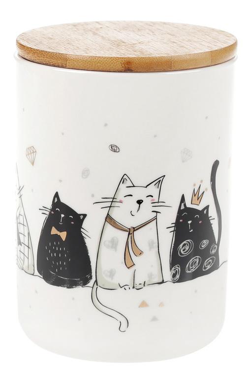 Банка фарфоровая Черно-белые коты 600 мл с бамбуковой крышкой (BD-945-248)