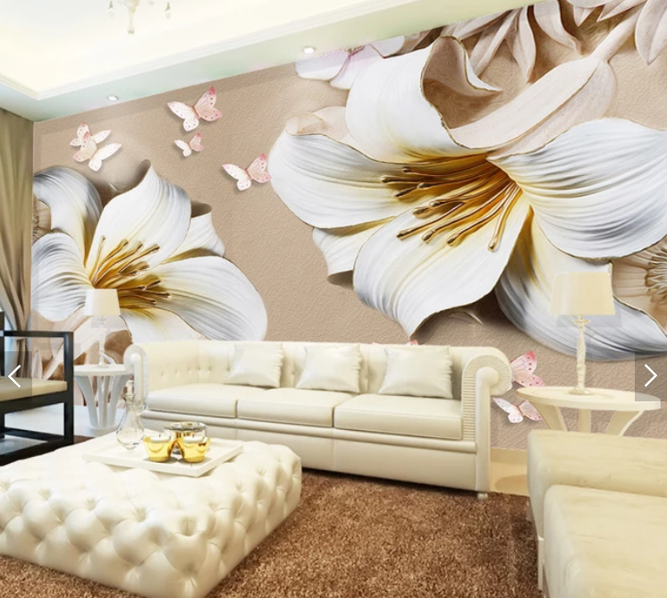 Фотообои 3D флизелиновые цветочные для спальни/зала/кухни Белые лилии