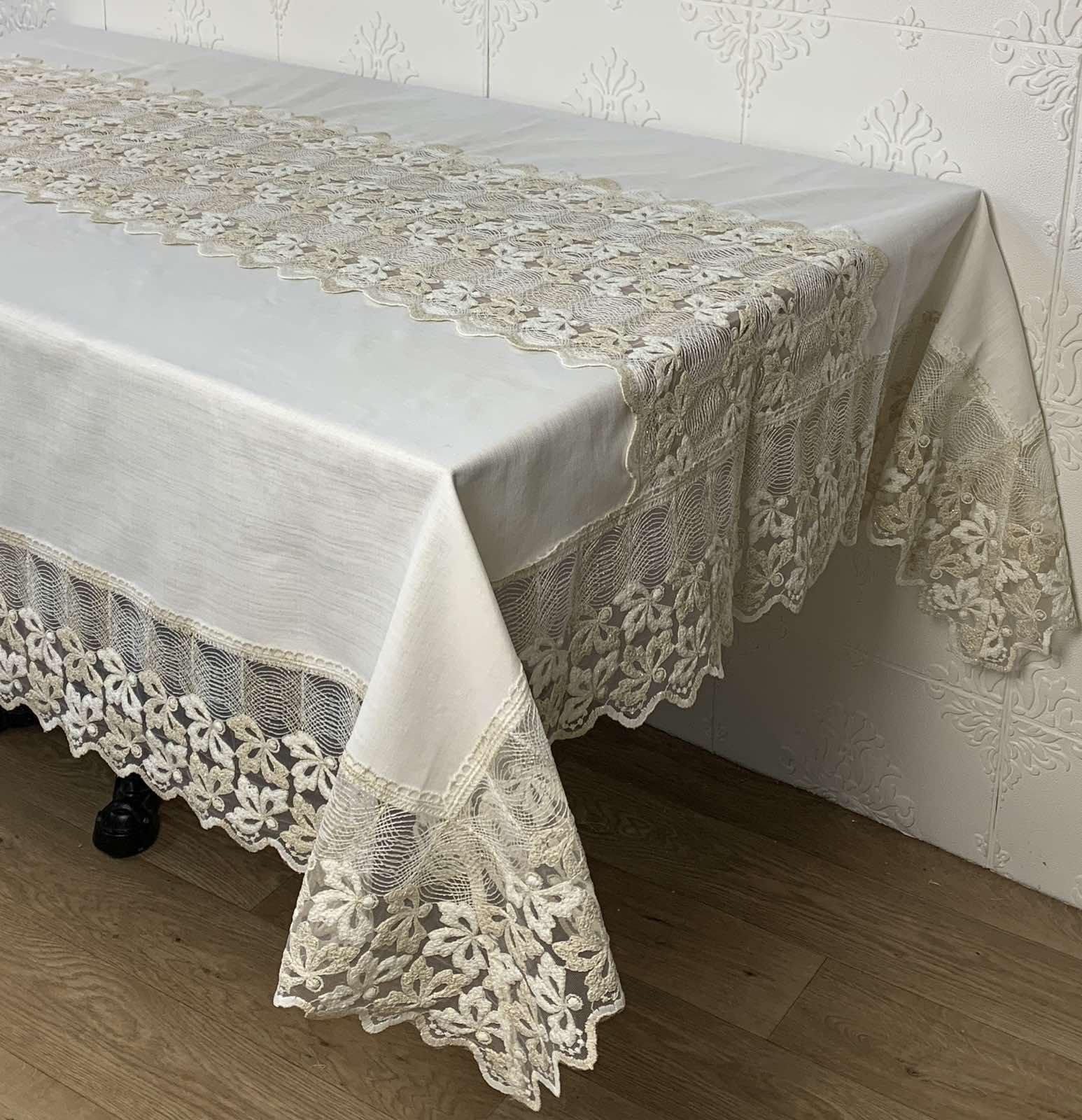 Скатертина велюрова Acme Tekstil PVS Yonca 160x220 см Krem (CN30233)