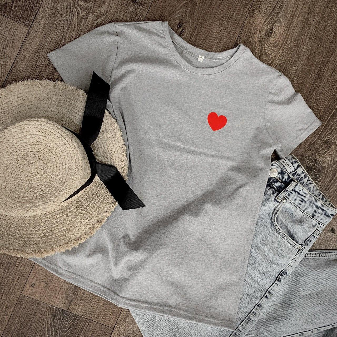 Женская футболка Сердце хлопок M Серый
