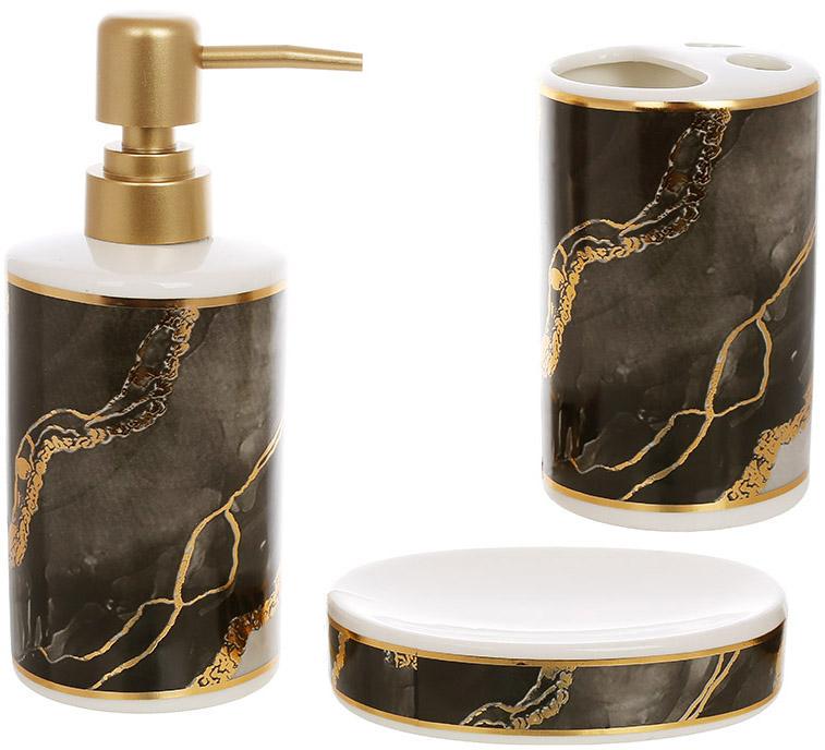 Набор аксессуаров Bright для ванной 3 пр. Black Marble Gold