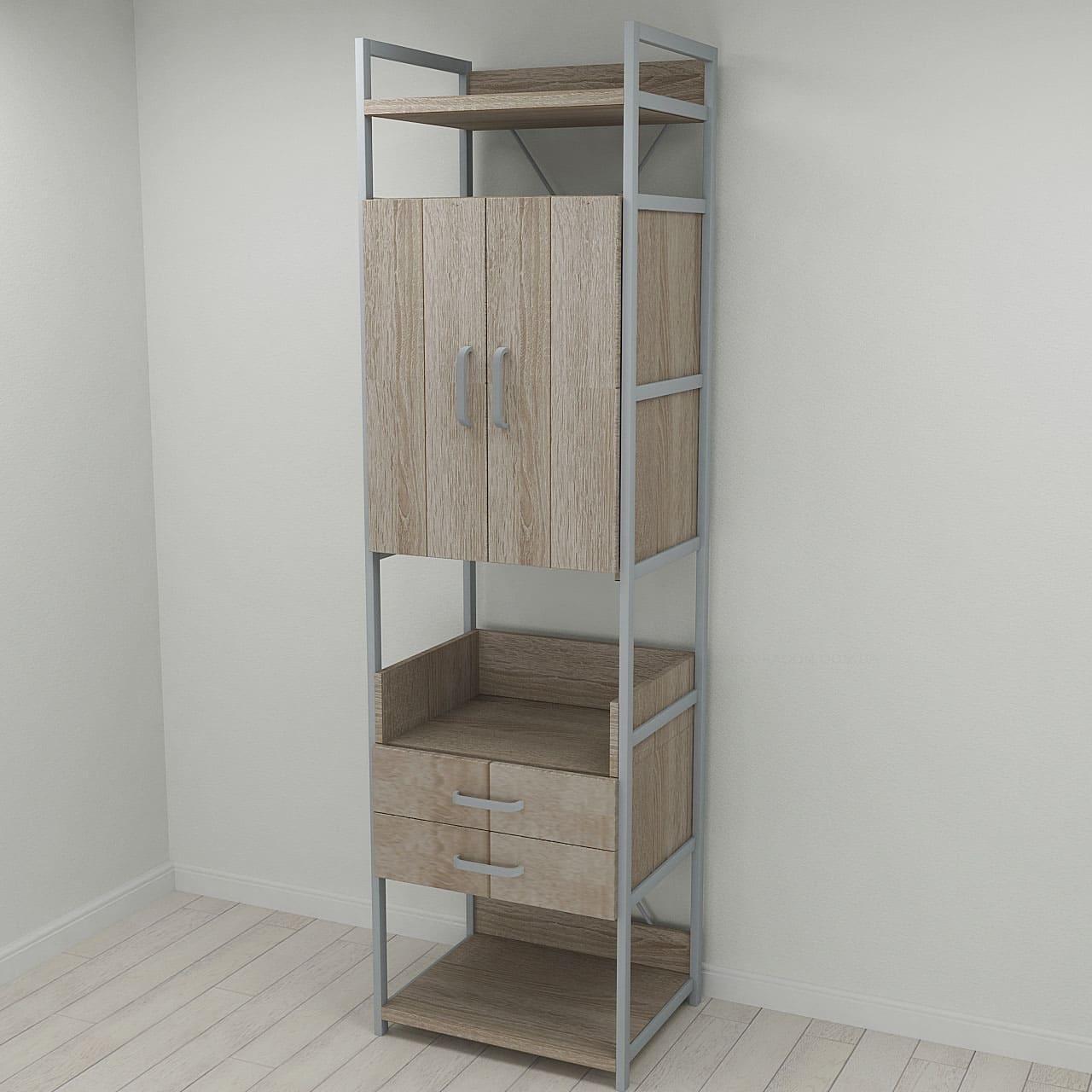 Шкаф Ferrum-decor Гардероб Уни секция 5 серии Конект металл/ДСП 32 мм 220x60x50 см Серый/Дуб Сонома Трюфель (FRD-104518)