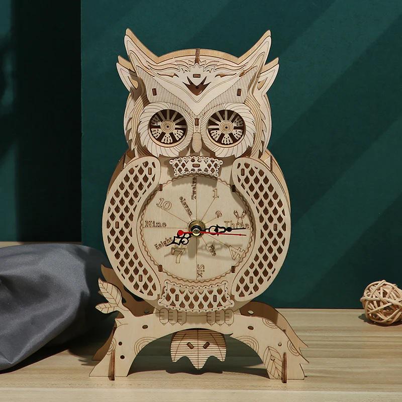 Конструктор дерев'яний Rokr Owl Clock Mechanical Robotime 3D Годинник Сова (LG802) - фото 3