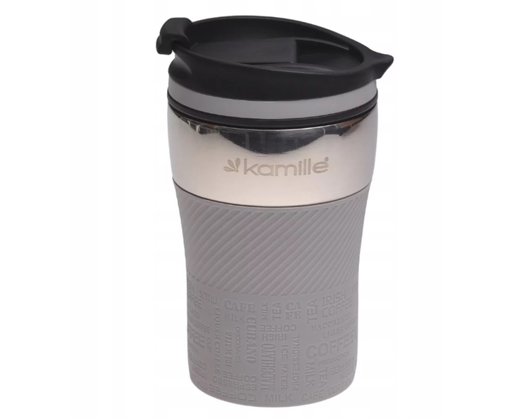 Термокухоль з силіконовою TPR-вставкою Kamille KM-2154 з нержавіючої сталі 260 мл Сталевий/Сірий (150-84-2154.2) - фото 1