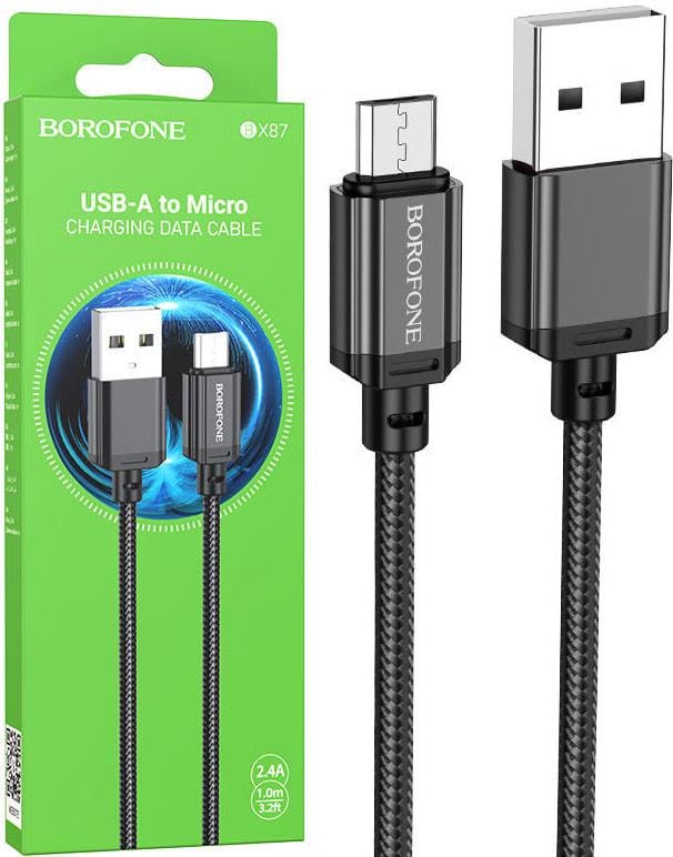 Кабель интерфейсный Borofone BX87 USB-microUSB 1 м Black (33523)