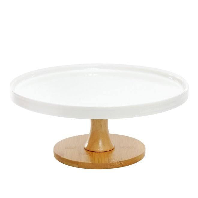 Тортовница фарфоровая с бамбуковой ножкой 28 см (32571)