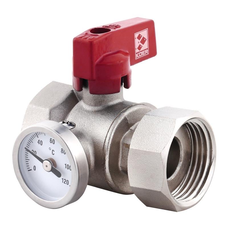 Кран Koer KR.1034 ГГБ с накидной гайкой с термометром прямой 1" (KR2892) - фото 3 Кран Koer KR.1034 ГГБ с накидной гайкой с термометром прямой 1" (KR2892) - фото 3