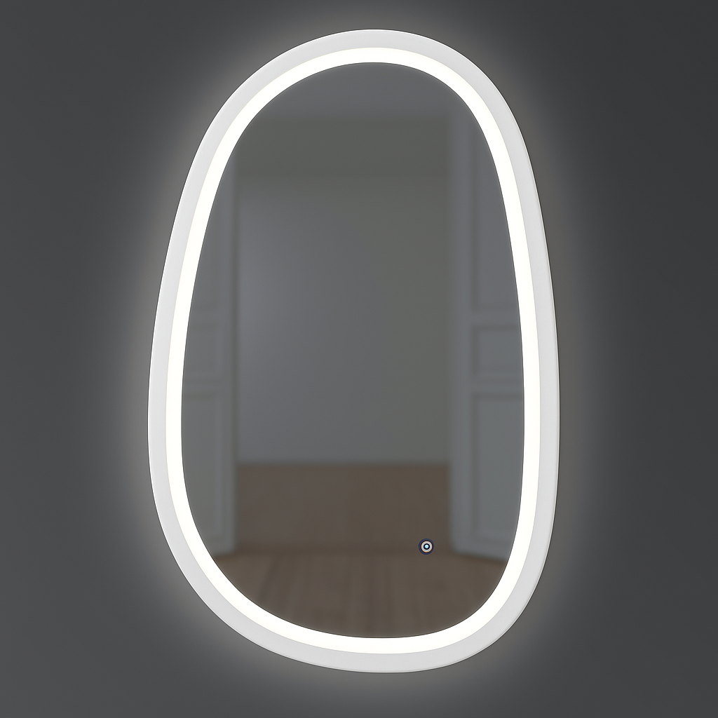 Дзеркало настінне асиметричне Luxury Wood Dali Snow White дерев'яне з LED-підсвіткою 55x85 см Ясен