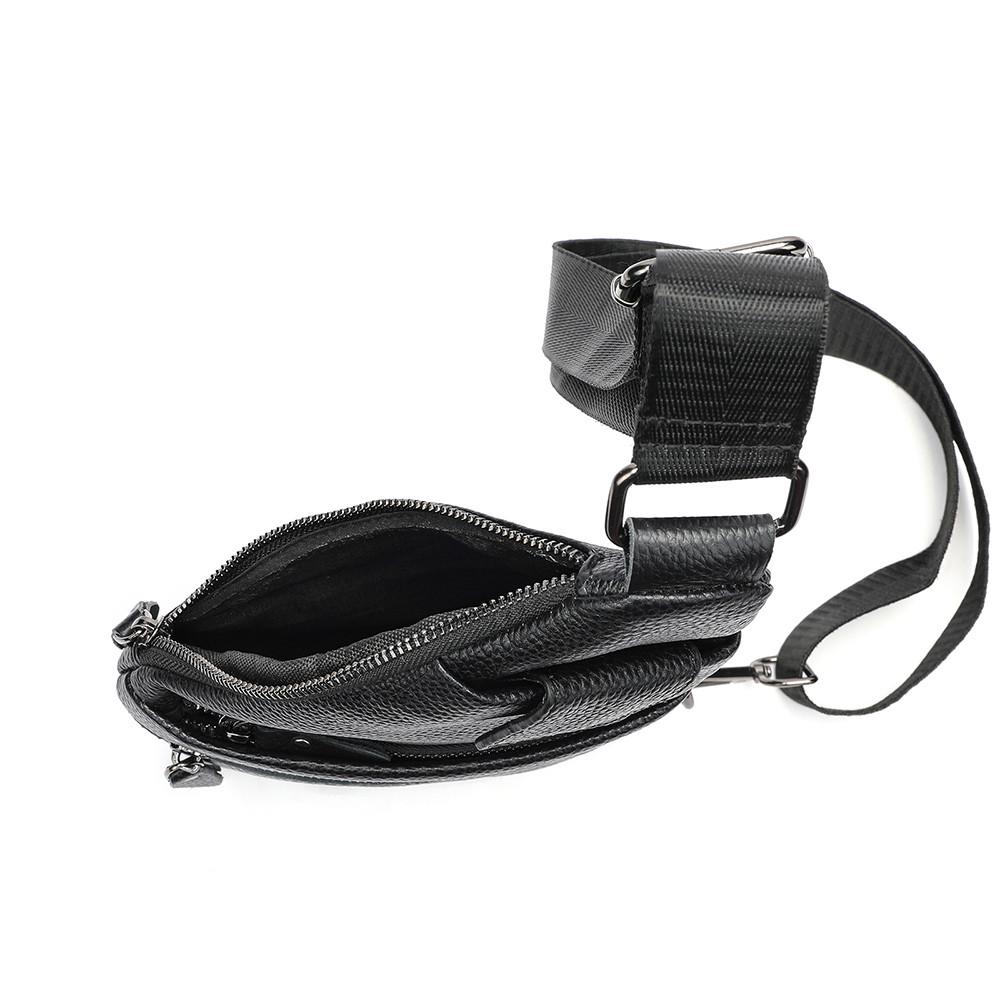 Чоловіча сумка-слінг Lorian з натуральної шкіри із зовнішніми кишенями на блискавці та магніті Чорний (LR 259202-black) - фото 3 Чоловіча сумка-слінг Lorian з натуральної шкіри із зовнішніми кишенями на блискавці та магніті Чорний (LR 259202-black) - фото 3