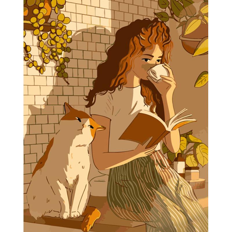 Картина по номерам Strateg Премиум Отдых с котом 40х50 см (GS889)