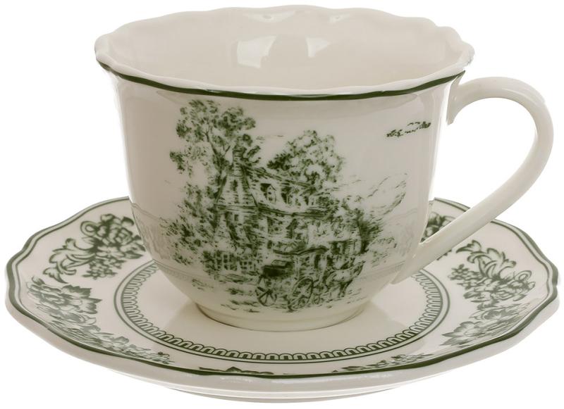 Сервіз чайний порцеляновий Heritage Toile Green 6 чашок 320 мл з блюдцями