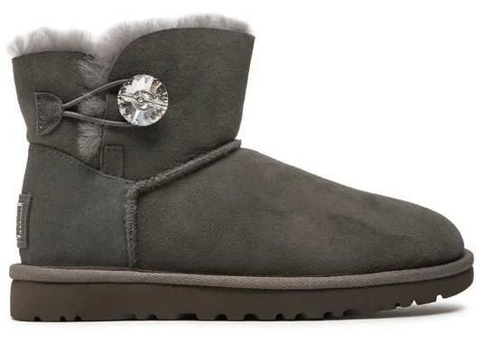 Уггі жіночі UGG Bailey Button Svarovsky Mini Gark Gray Suede р. 36 Серый (6890)