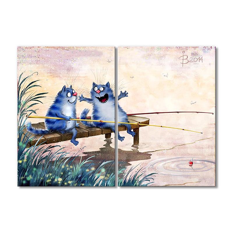 Модульная картина Дружбаны на рыбалке 2 модуля общий размер 70x105 см (_rinaz_20141539)