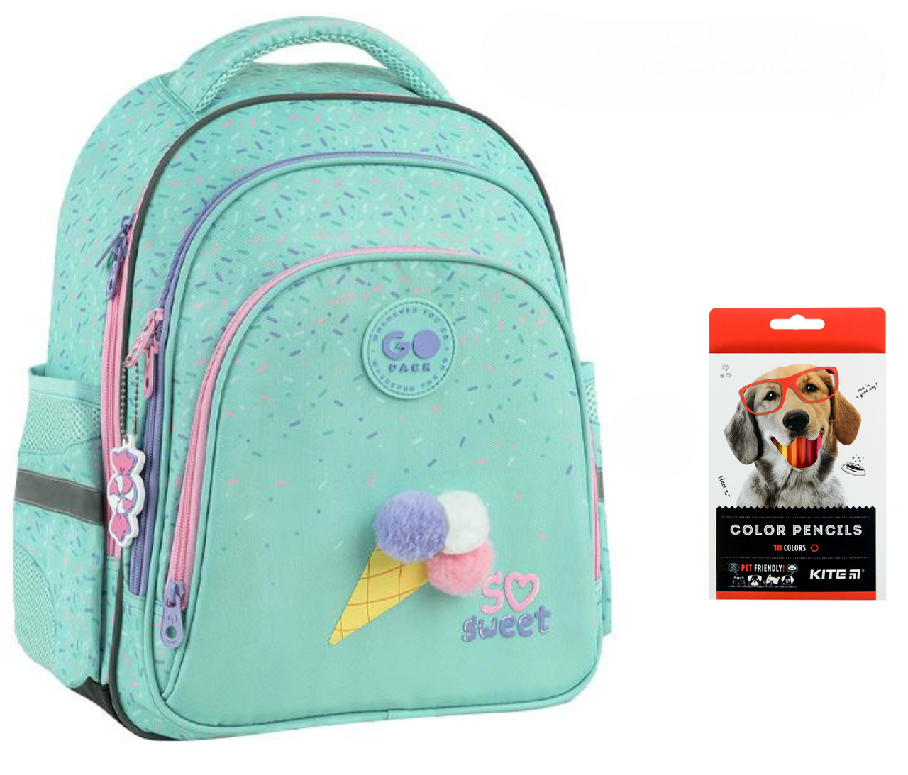 Рюкзак школьный GoPack Education GO26-2606S-2 So Sweet и карандаши KITE 18 цветов (2905030939)