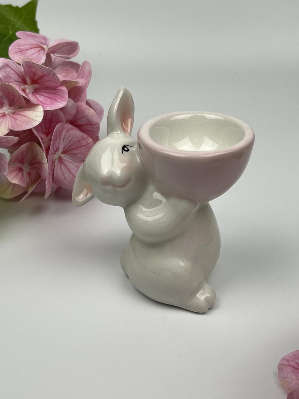 Подставка под яйцо BonaDi Милый кролик керамическая 8,5 см Розовый - фото 3
