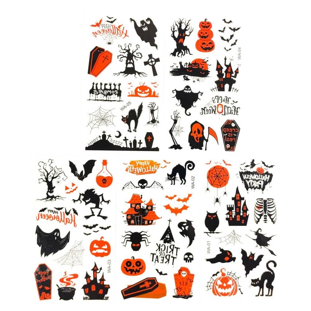 Детские временные тату Хэллоуин №1 5 шт. 12х7 см (kids-tatto-halloween-set5-01)