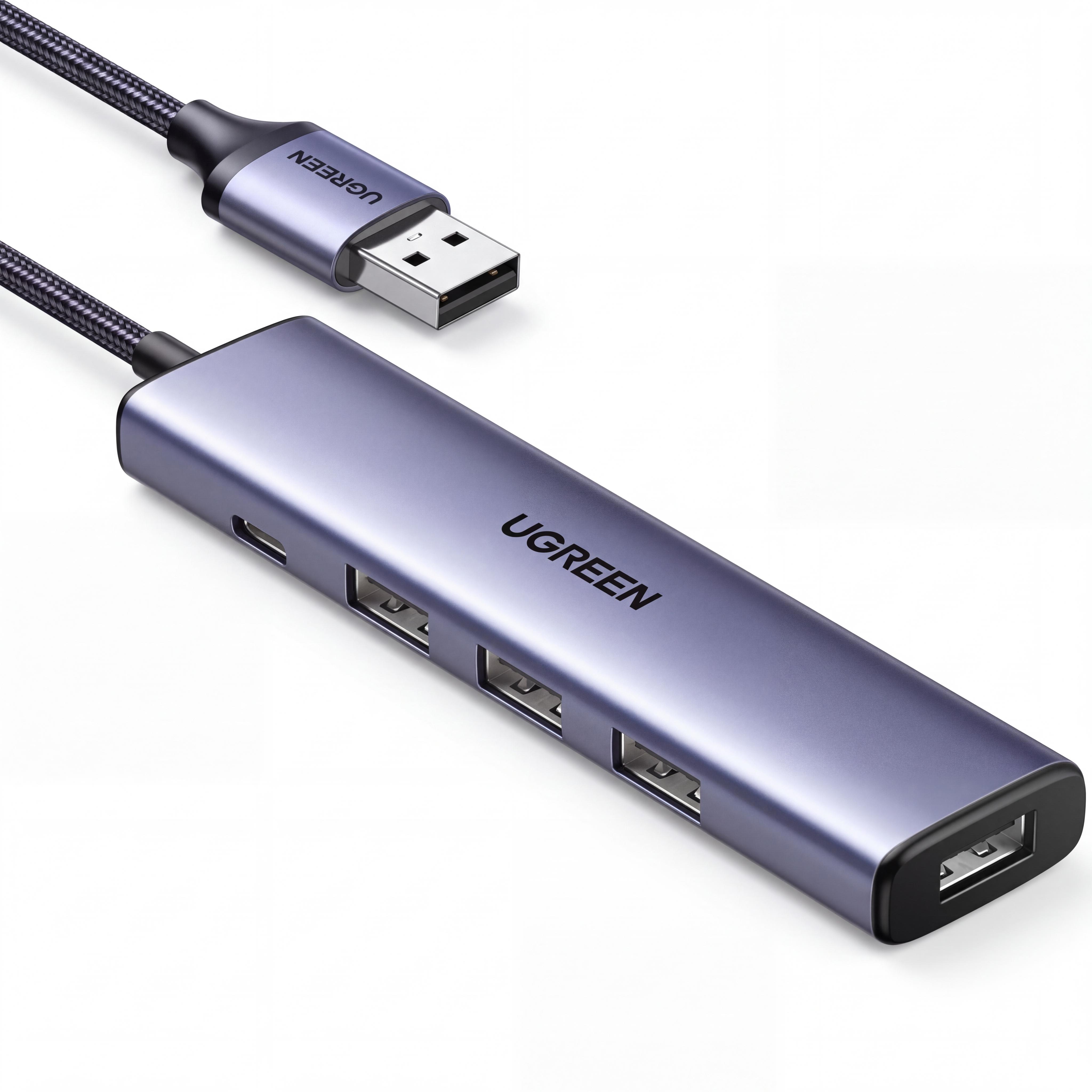 USB-A хаб UGREEN CM473 на 4 USB-A 3.0 до 5 Гбит/с со входом питания USB-C для Windows/macOS/Linux алюминиевый корпус Темно-серый (20805)