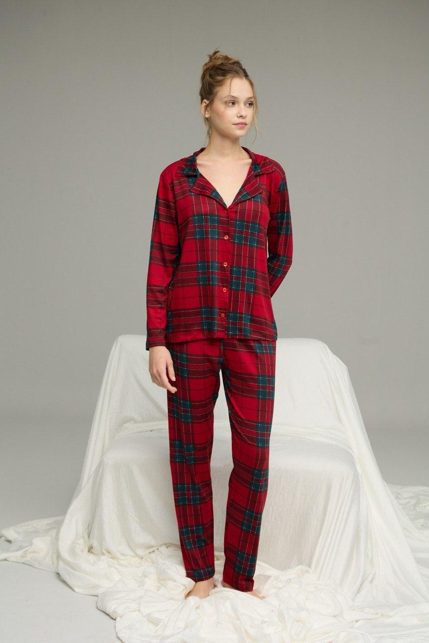 Піжама жіноча трикотажна клітинка M Червоний (SS24014) - фото 1 Піжама жіноча трикотажна клітинка M Червоний (SS24014) - фото 1