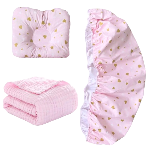 Набор в коляску RoyalBaby №18 Сердечки глиттер с муслиновым пледом 3в1 Розовый (142767)