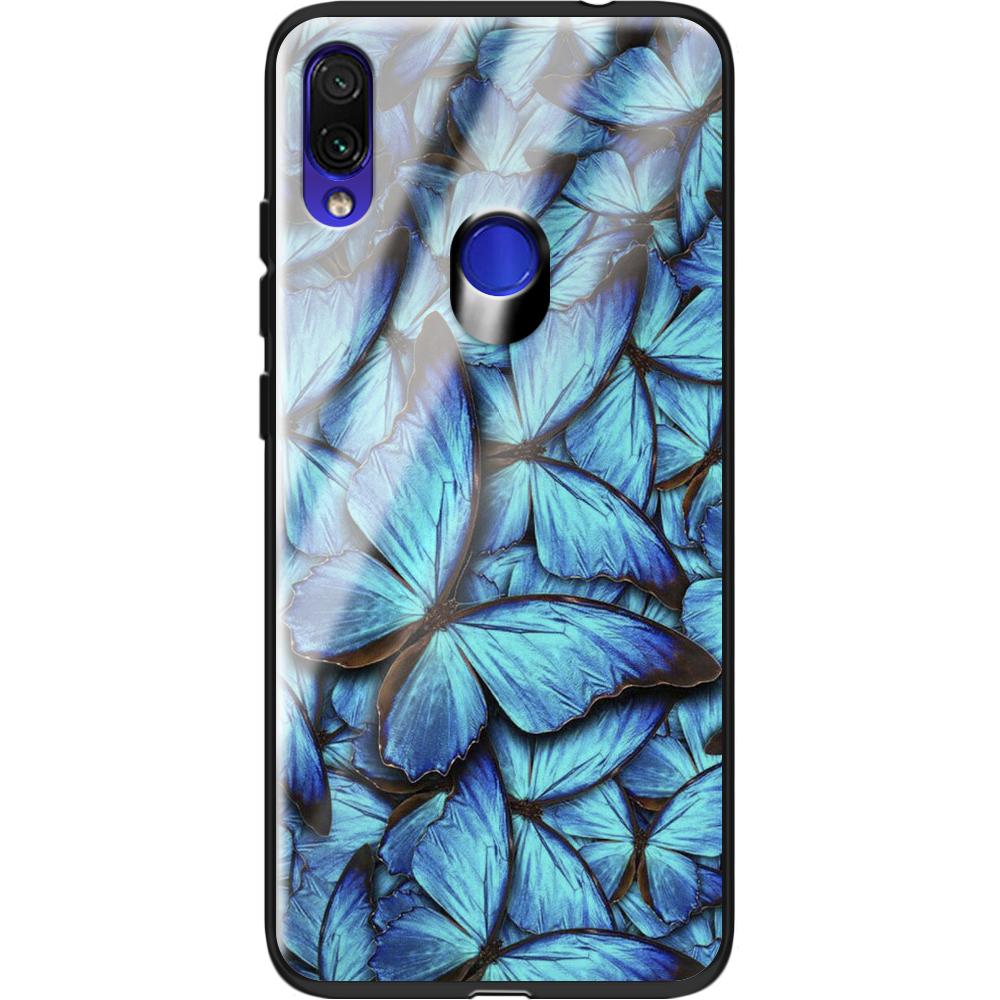Чехол Boxface Xiaomi Redmi Note 7 лазурные бабочки Черный силикон со стеклом (36202-up1550-37748)