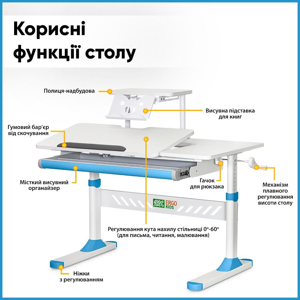 Парта трансформер школьная эргономичная Ergokids TH-310 W/BL с полкой Синий - фото 3