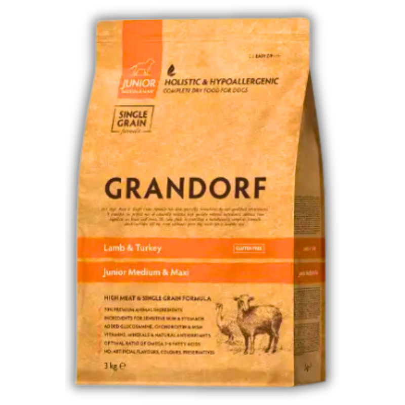 Корм для собак сухий Grandorf Ягня та індичка для молодих собак середніх та великих порід 3 кг (92103)