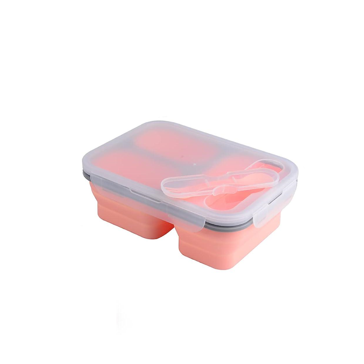 Ланч бокс складаний Collapsible Silicone Lunch Box 3 секції зі столовим прибором Рожевий