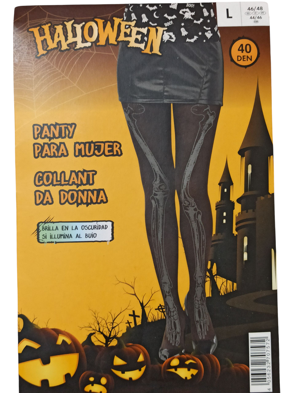 Женские колготки Скелетик на Хэллоуин принт светящийся в темноте 40 den L р. 46-48 Черный (L0556) - фото 2 Женские колготки Скелетик на Хэллоуин принт светящийся в темноте 40 den L р. 46-48 Черный (L0556) - фото 2