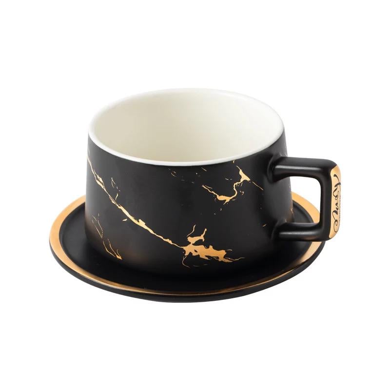 Чашка з блюдцем Золотой мрамор 250 мл Черный (O8030-123)
