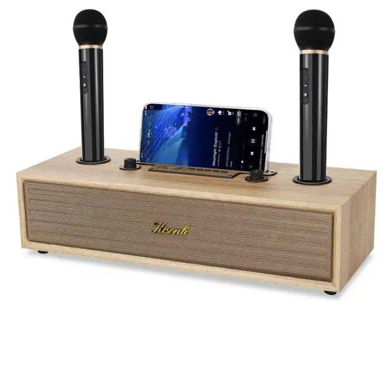 Колонка для караоке портативная Kisonli G102 Ретро Bluetooth 1800 mAh 16 Вт 2 микрофона Wooden (58687)