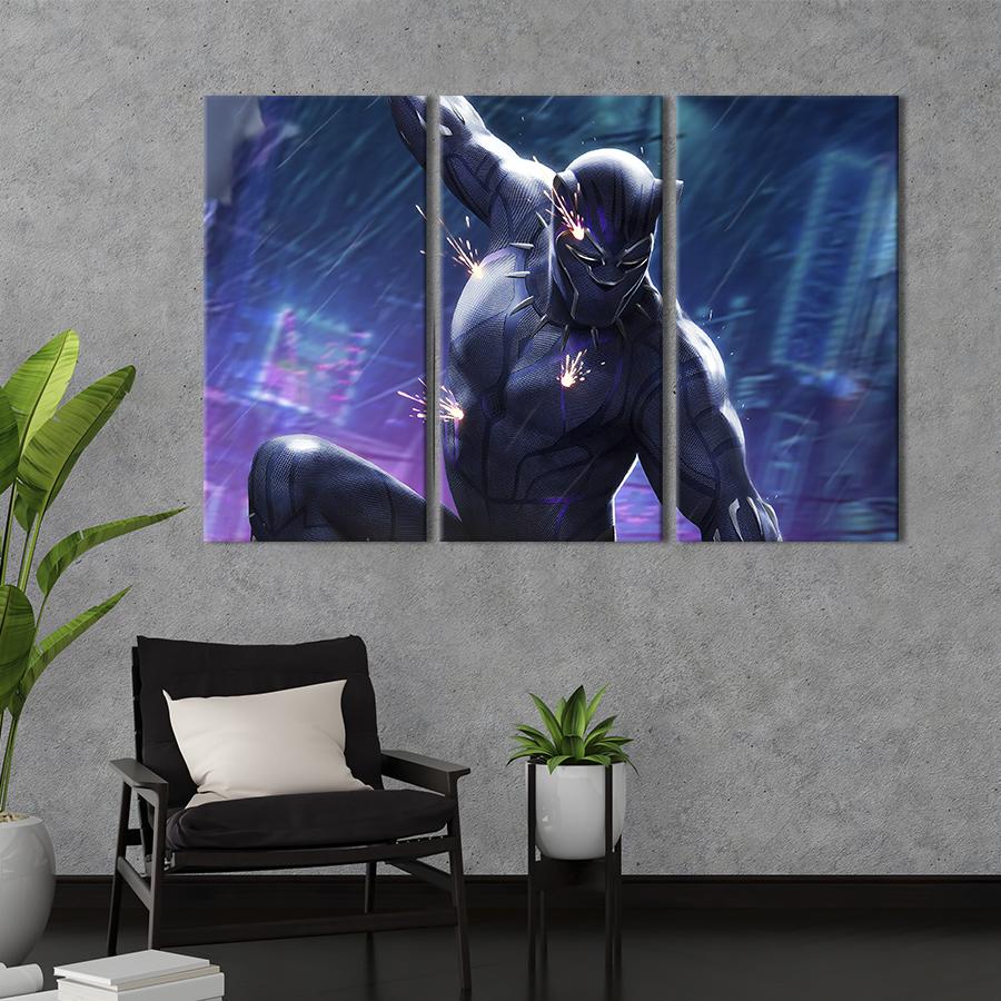 Модульная картина из 3 частей на холсте для интерьера Непробиваемый Чёрная пантера 78x48 см (691-31)