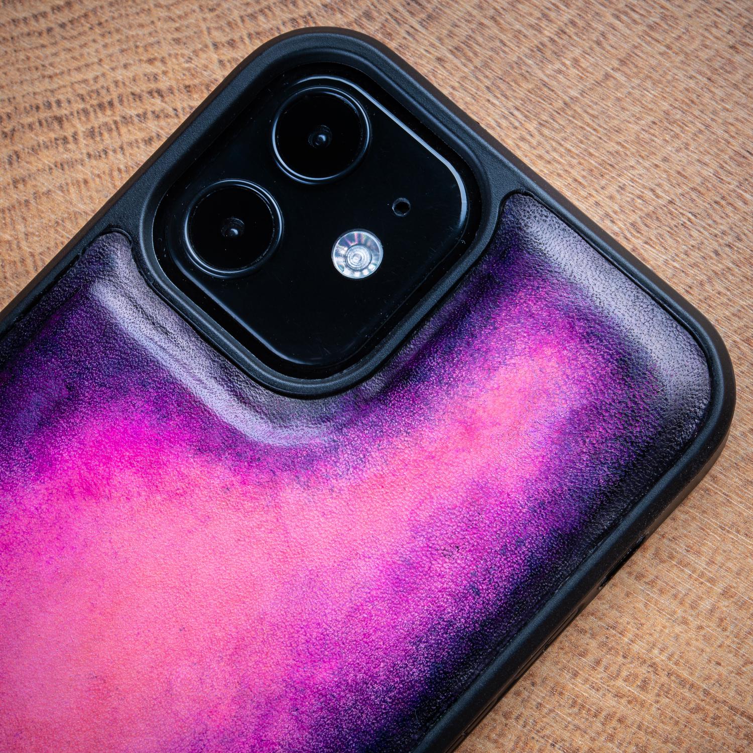 Чехол бампер из натуральной кожи Exclusive для iPhone XR ручная покраска | Фиолетовый - фото 5