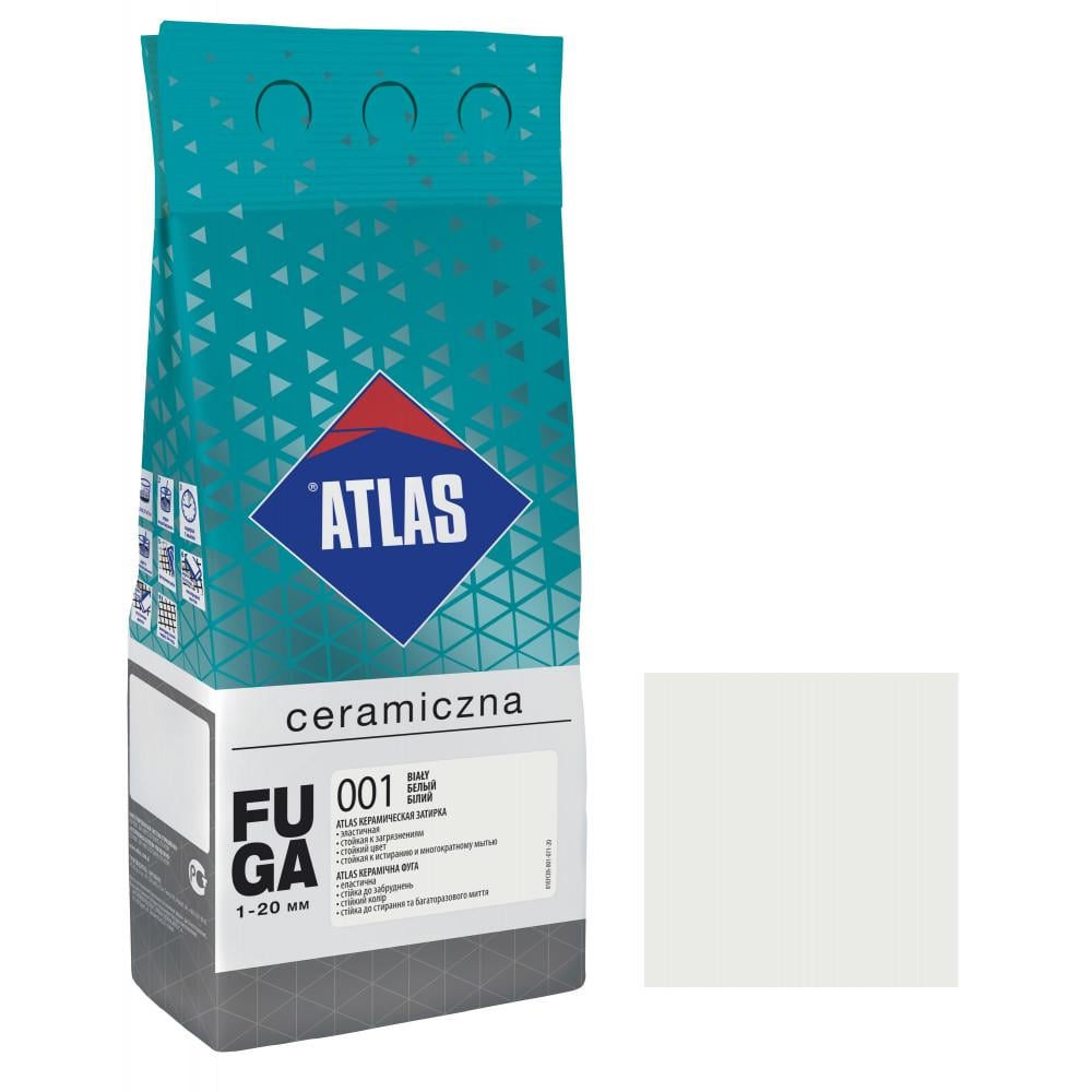 Фуга для плитки ATLAS CERAMICZNA 001 керамічна 1-20 мм 2 кг Білий (000104352)