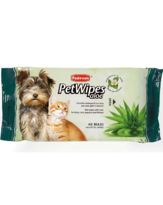 Салфетки очищающие/влажные Padovan Pet Wipes Aloe с алоэ и ароматом зеленого чая для собак и кошек (PP00462) - фото 1