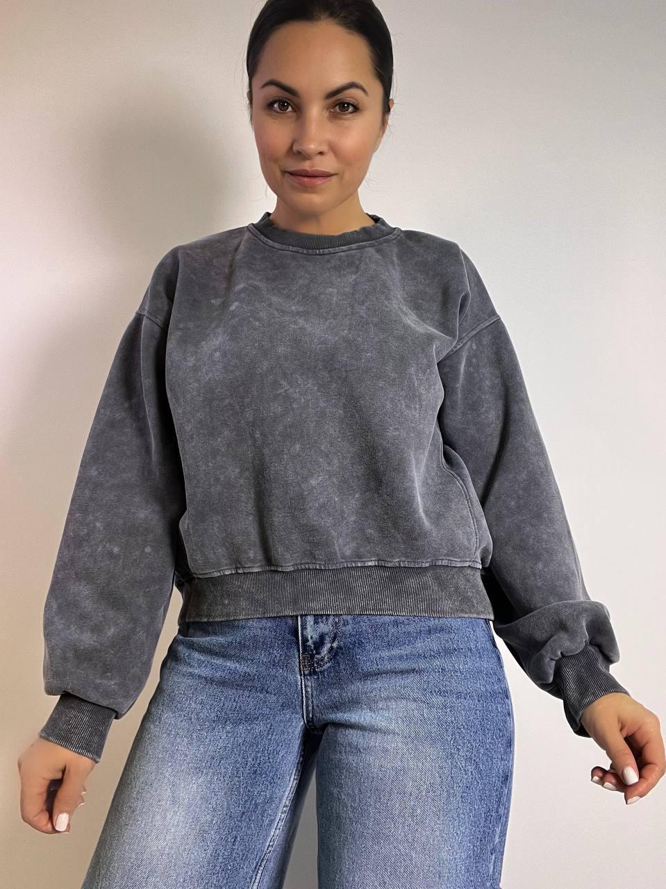 Свитшот женский JOY ONE 25177 свободный крой средняя длина вареный тай-дай OS Графитовый (3385) - фото 1