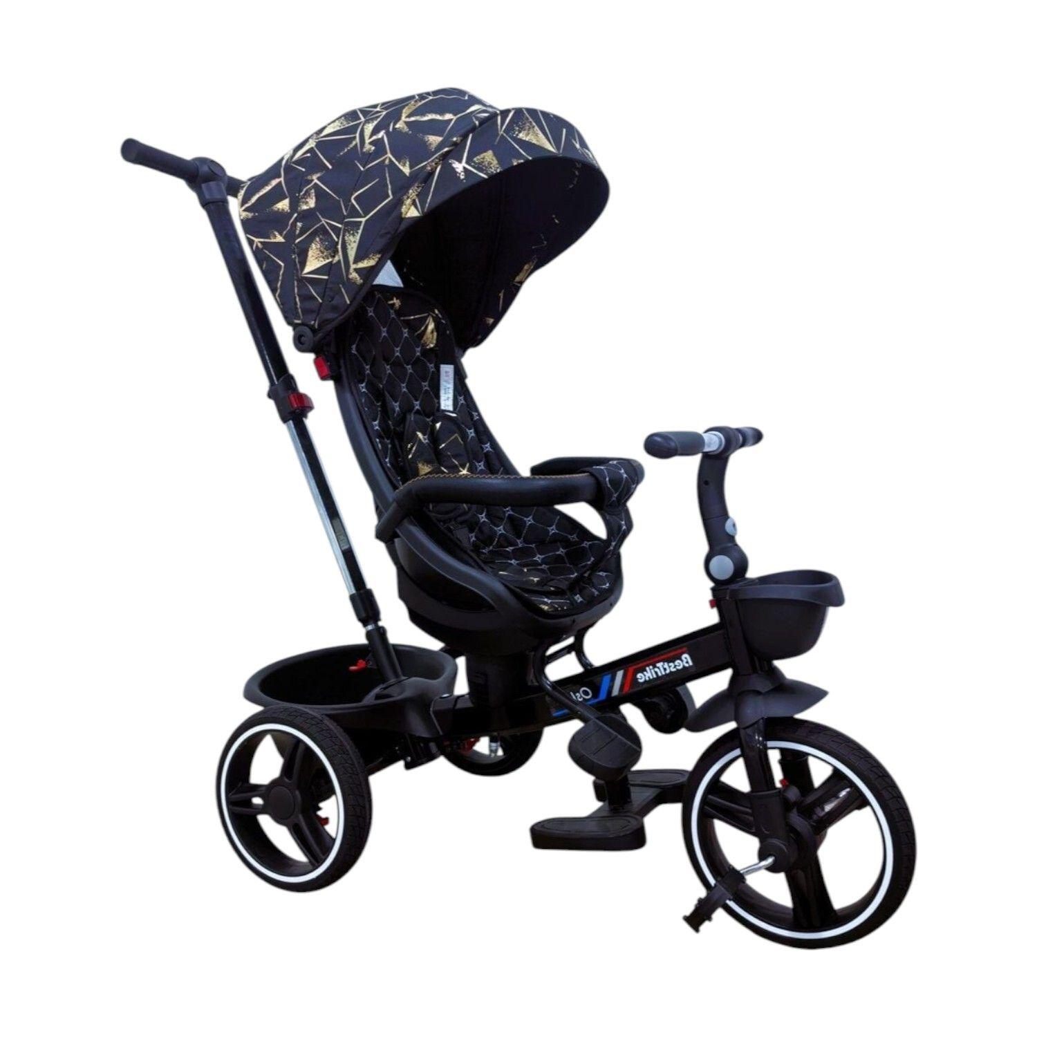 Велосипед детский трехколесный Best Trike Oscar 6390 PU складной руль с родительской ручкой Черно-золотой (16-098)