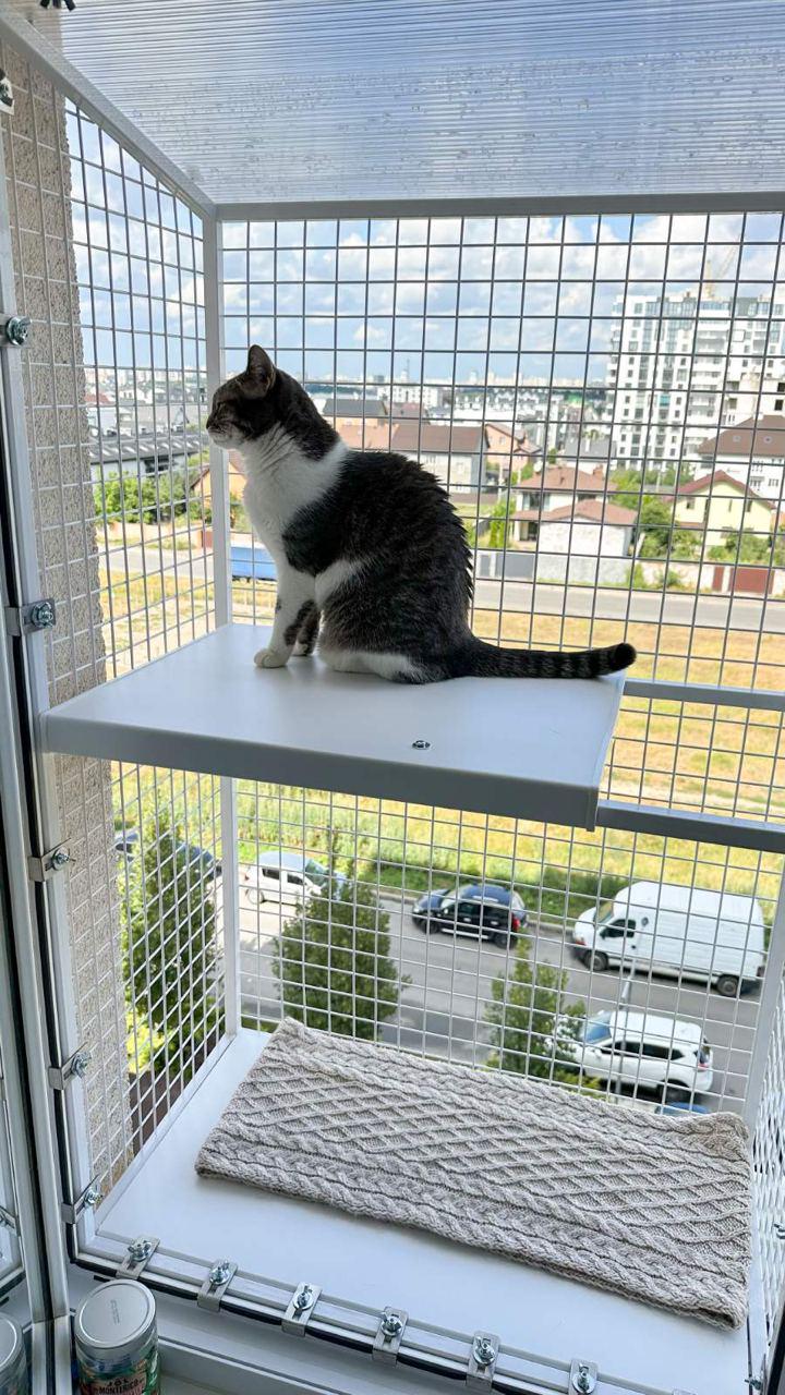 Балкон для котів з одним поверхом прямокутний підвісний 590х420х1250 см Білий (008) - фото 3