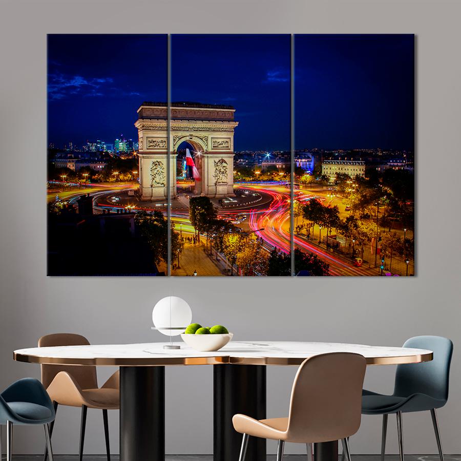 Картина город Триумфальная арка ночью 128x81 см (A681-3)