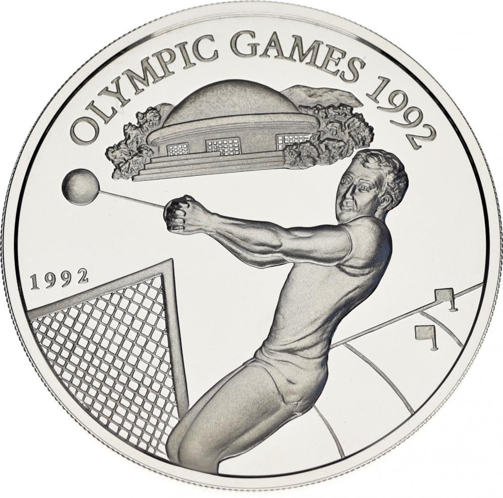 Колекційна монета Самоа 10 тала 1992 Срібло Proof Олімпійські ігри в Барселоні в 1992 році Метання ядра (KM#86)
