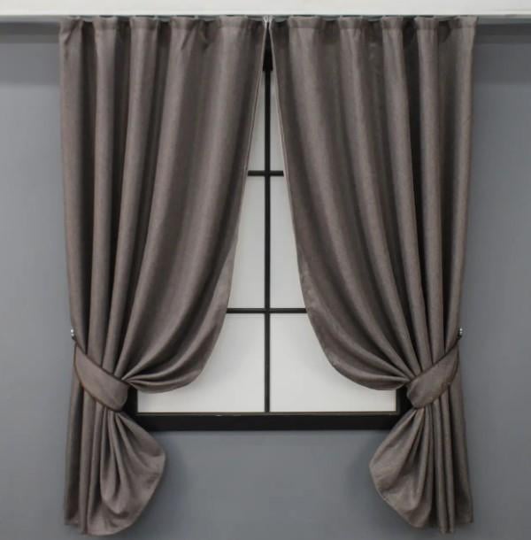 Шторы блекаут/лен 1,3х1,7 м 2 шт. Серо-коричневый (1160ш)