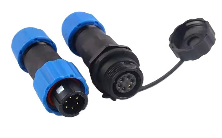 Разъем герметичный SP13 IP68 гнездо-штекер на кабель 6D-F-M 6pin 5 А (58414)
