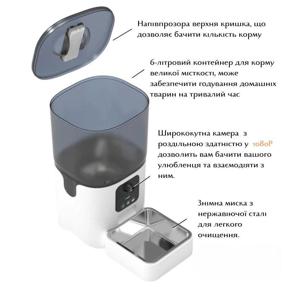 Годівниця автоматична для котів та собак Papifeed 6 л з відеокамерою та Wi-Fi Білий (2029146423) - фото 3 Годівниця автоматична для котів та собак Papifeed 6 л з відеокамерою та Wi-Fi Білий (2029146423) - фото 3