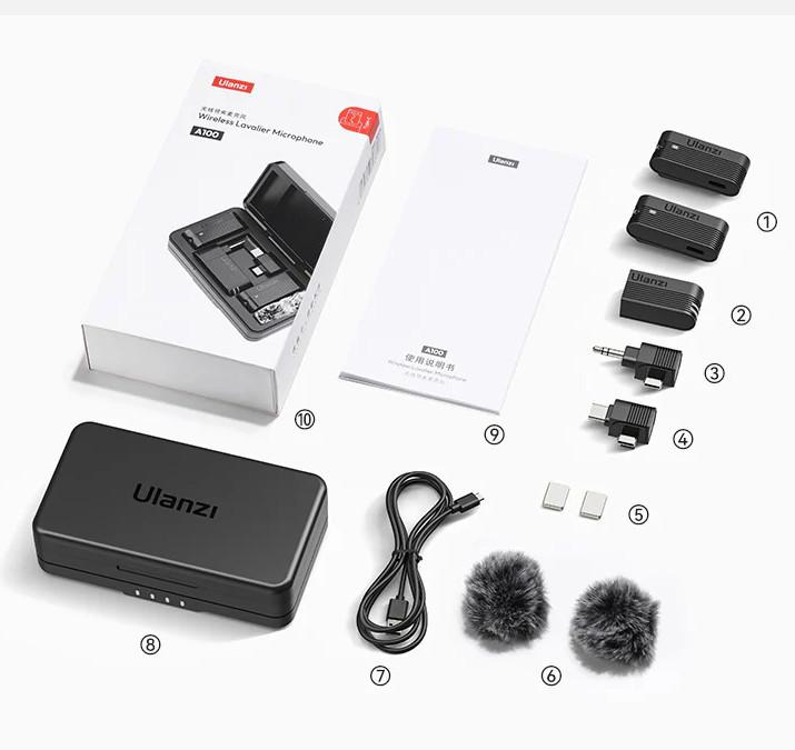 Микрофон беспроводной Ulanzi A100 для iPhone/Android/камеры Type-C 3,5 мм (2480059808) - фото 6