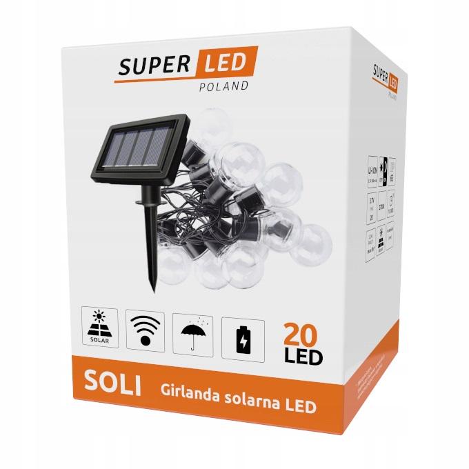 Гирлянда на солнечной батарее Super LED Soli на 20 лампочек с теплым светом (10491)