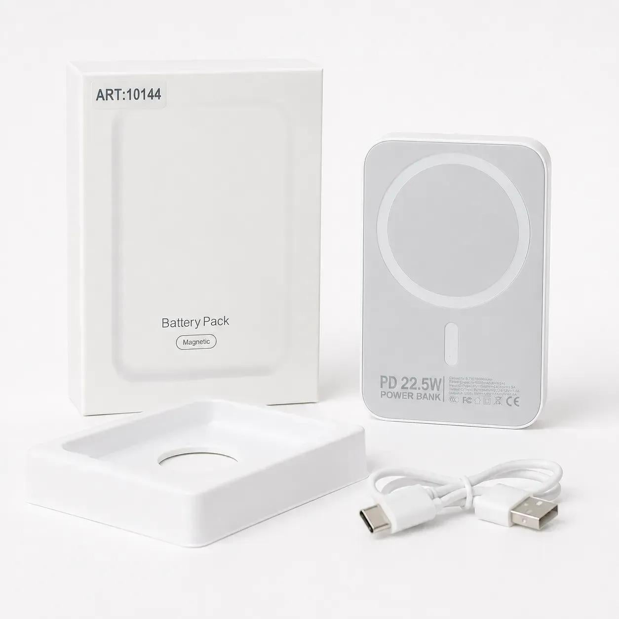 Повербанк магнитный 10000 mAh PD 22,5 W USB Type-C Белый (1011178-White)